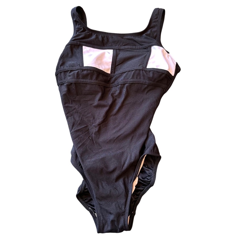 Longitude Womens Black White Colorblock One Piece Swimsuit Shelf Bra Athletic 10